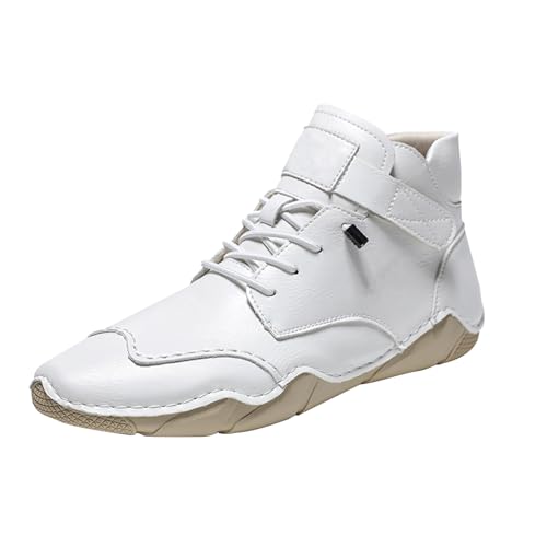 Barfußschuhe Herren Leder Wasserdicht Bootsschuhe Slip On Hoch Wandern Trekking Turnschuhe Leicht Atmungsaktiv Casual Walking Schuhe Bequeme Cowboystiefel Rutschfeste Orthopädische Flache Sneakers von Generisch