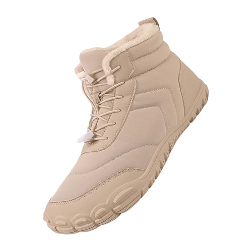 Barfußschuhe Herren Winter Breit - Wanderschuhe Herren Leder Halbhoch Rutschfest Schneestiefel Warme Winterstiefel Mit Fell Trekkingschuhe Bequem Outdoor Baumwollschuhe Gefüttert Winterschuhe von Generisch
