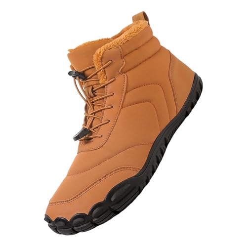 Barfußschuhe Herren Winter Breit - Wanderschuhe Herren Leder Halbhoch Rutschfest Schneestiefel Warme Winterstiefel Mit Fell Trekkingschuhe Bequem Outdoor Baumwollschuhe Gefüttert Winterschuhe von Generisch