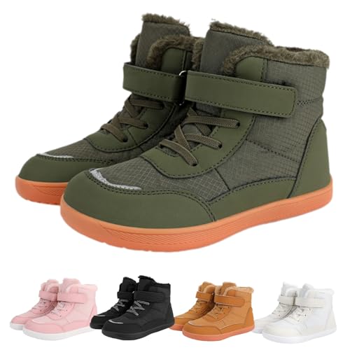 Barfußschuhe Kinder Herbst, Barfussschuhe Kinder Winter Wasserdicht, Warme Gefüttert Wanderschuhe Leicht rutschfest Winterstiefel (Green, Kleinkind, 31, Numerisch, EU Schuhgrößensystem, M) von Generisch