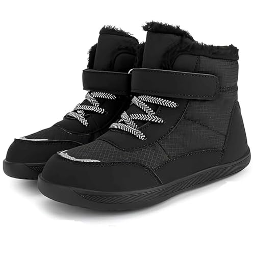 Barfußschuhe Kinder Winter, Warm gefüttert, mit breiter Zehenbox & Flexibler Nullsprengung-Sohle. rutschfeste High-Top Winterschuhe (Schwarz, Kleinkind, 30, Numerisch, EU Schuhgrößensystem, M) von Generisch
