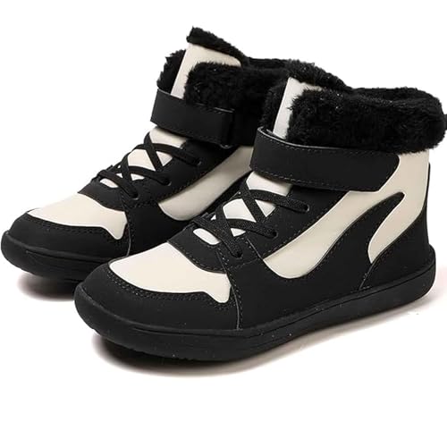 Barfußschuhe Kinder Winter, Warm gefüttert, mit breiter Zehenbox & Flexibler Nullsprengung-Sohle. rutschfeste High-Top Winterschuhe (Schwarz-A, Kleinkind, 34, Numerisch, EU Schuhgrößensystem, M) von Generisch