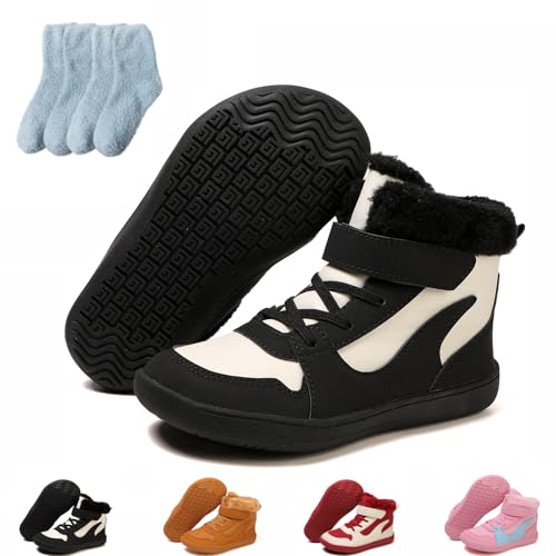 Barfußschuhe Kinder Winter, Warme Wasserdichte Rutschfeste Winterschuhe mit Breiter Zehenpartie, Hike Wanderstiefel für Jungen (608 – Schwarz, Grundschulkind, 29, Numerisch, EU Schuhgrößensystem, M) von Generisch