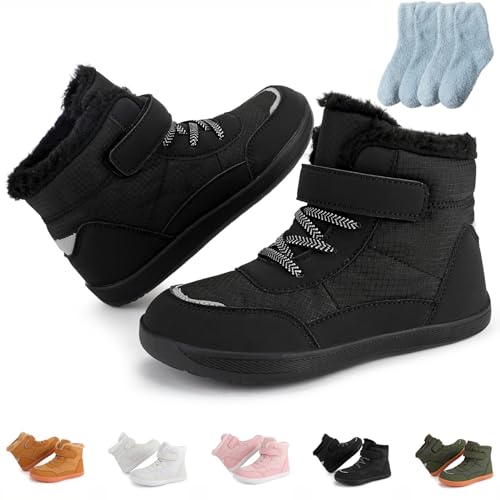 Barfußschuhe Kinder Winter, Warme Wasserdichte Rutschfeste Winterschuhe mit Breiter Zehenpartie, Hike Wanderstiefel für Jungen (k500 – Schwarz, Jugendliche, 37, Numerisch, EU Schuhgrößensystem, M) von Generisch