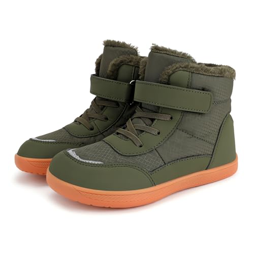 Barfußschuhe Kinder Winter, warm gefüttert & wasserabweisend, breite Zehenbox & Flexible Null-Fall-Sohle, rutschfeste High-Top Schuhe (500 Grün, Jugendliche, 36, Numerisch, EU Schuhgrößensystem, M) von Generisch