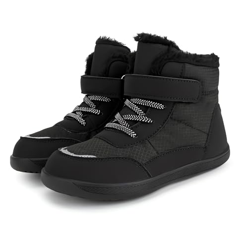 Barfußschuhe Kinder Winter, warm gefüttert & wasserabweisend, breite Zehenbox & Flexible Null-Fall-Sohle, rutschfeste High-Top Schuhe (500 Schwarz, Kleinkind, 28, Numerisch, EU Schuhgrößensystem, M) von Generisch