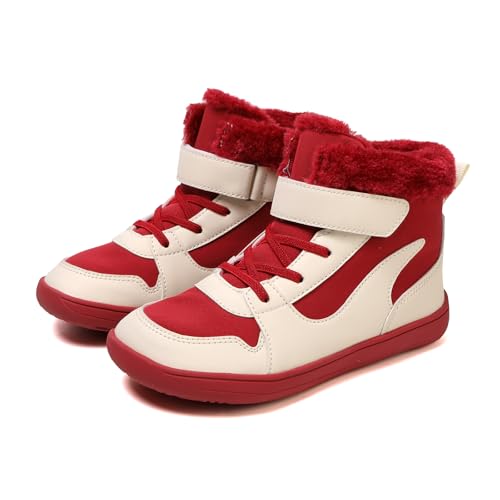 Barfussschuhe Kinder Winter Herbst Wasserdicht,Warm Gefütterte Wanderschuhe, rutschfest Wasserdicht Leicht Traillaufschuhe (608 Rot, Jugendliche, 30, Numerisch, EU Schuhgrößensystem, M) von Generisch