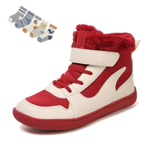 Barfussschuhe Kinder Winter Wasserdicht, Barfußschuhe Kinder Herbst, Barfuss Schuhe Gummistiefel Winterschuhe (608 Red, Kleinkind, Damen, 28, Numerisch, EU Schuhgrößensystem, M) von Generisch
