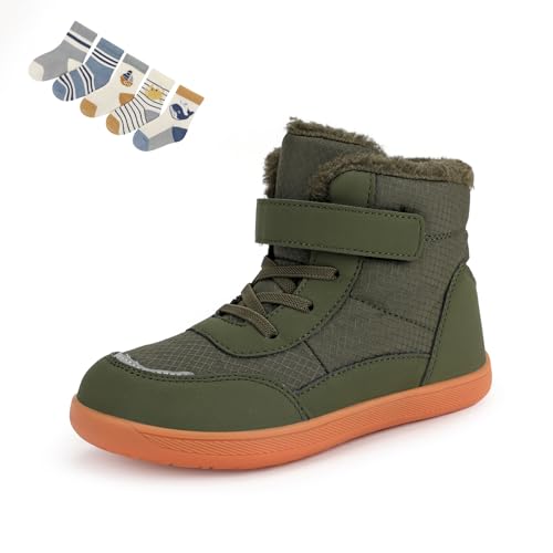 Barfussschuhe Kinder Winter Wasserdicht, Barfußschuhe Kinder Herbst, Barfuss Schuhe Gummistiefel Winterschuhe (K500 Green, Kleinkind, Damen, 27, Numerisch, EU Schuhgrößensystem, M) von Generisch