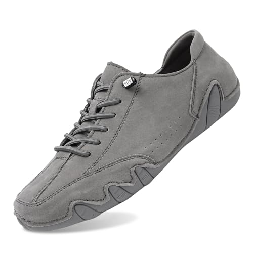 Barfußschuhe Leder Herren | Fitnessschuhe Mit Schnürsenkel Wanderschuhe Einfarbig Schlupfschuhe Bequeme Outdoorschuhe Halbschuhe Atmungsaktiv Handgemachte Lederschuhe Freizeitschuhe Herren Leder von Generisch