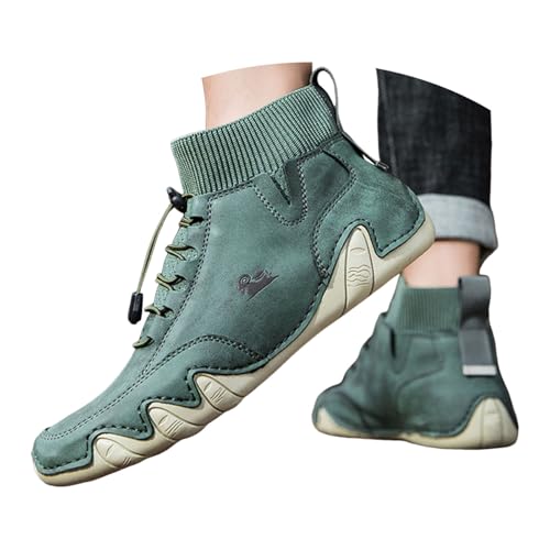 Barfußschuhe Wasserdicht Damen Leder Herren Unsex Lederschuhe Casual Sneaker Bequeme Mode Loafers Leichte Freizeitschuhe Grün 40 von Generisch