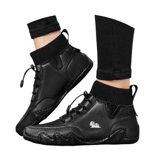 Barfußschuhe Wasserdicht Damen Leder Herren Unsex Lederschuhe Casual Sneaker Bequeme Mode Loafers Leichte Freizeitschuhe Schwarz 41 von Generisch