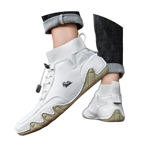 Barfußschuhe Wasserdicht Damen Leder Herren Unsex Lederschuhe Casual Sneaker Bequeme Mode Loafers Leichte Freizeitschuhe Weiß 38 von Generisch