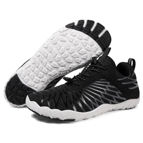 Barfußschuhe für Herren Zehenschuhe Breiter Zehenpartie Wanderschuhe Barfußschuhe Laufschuhe Knit Sneaker Fitnessschuhe Atmungsaktiv Lässig Turnschuhe Netz-Sneaker für Business Freizeit von Generisch