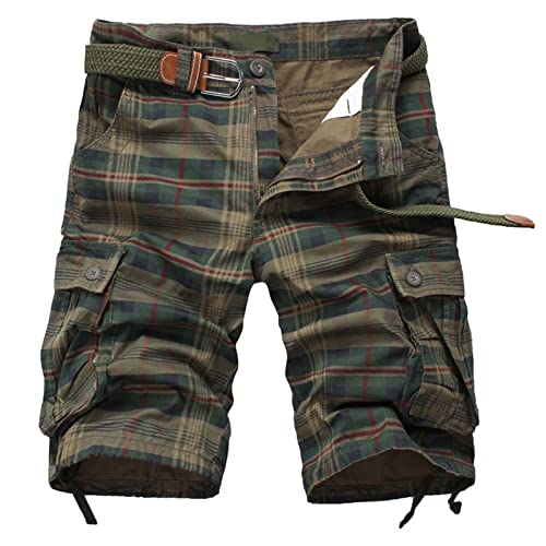 Basic Vintage Herren Cargo Short Sweat Short Kurze Hose Bermuda Sweatpant Herren Sommermode Karierte Camouflage Cargohose Gerades Bein Lose Shorts Strandhose G Star Jeans Herren (Army Green, XXL) von Generisch
