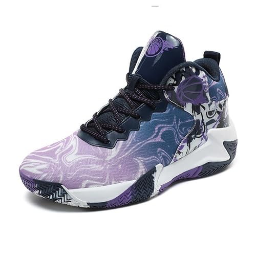 Basketballschuhe für Herren hohe Freizeitschuhe sportliches Gehen Mesh bequemer zum Laufen im Freien modischer Leichter Sneaker (Violett,45) von Generisch