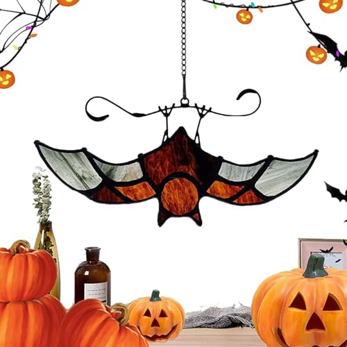 Bat -Ornamente Halloween Decor - Buntglas Inspiriertes Acryl -Wandakzent, Lustiges Gruseliges Fledermausendesign | Beängstigende Hängedekoration Für Zuhause, Wohnheim, Café -Atmosphäre, Halloween von Generisch