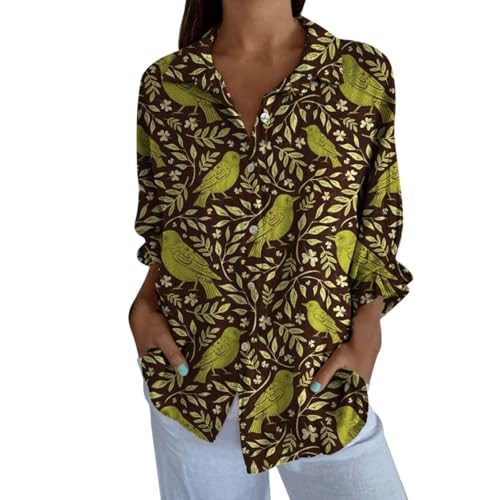 Batik Langarmshirt Damen Vintage Fisch Kunstdruck Hemdbluse Button Down Leinen Hemdshirt Oberteil Locker Reverkragen Blusenshirt Langarmshirt Sommer Elegant Bluse Tunika von Generisch