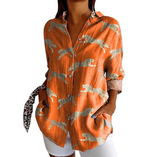 Batik Langarmshirt Damen Vintage Fisch Kunstdruck Hemdbluse Button Down Leinen Hemdshirt Oberteil Locker Reverkragen Blusenshirt Langarmshirt Sommer Elegant Bluse Tunika von Generisch