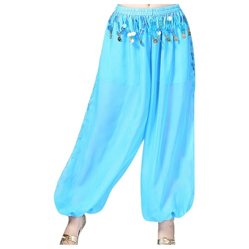 Generisch Damen Bauchtanzhose Chiffon Harem Pailletten Schlitz weites Bein Tanzhose Elegant Pumphose für Damen Einheitsgröße Blau Generisch Damen Bauchtanzhose Chiffon Harem Pailletten Schlitz weites Bein Tanzhose Elegant Pumphose für Damen Einheitsgröße Blau von Generisch