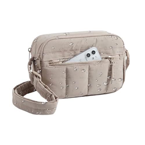 Bauchtasche Damen, Nylon Umhängetasche Mit Multi Taschen, wasserdicht Puffige Sling Bag Kamel, Für Reise Wandern Und Shopping von Generisch