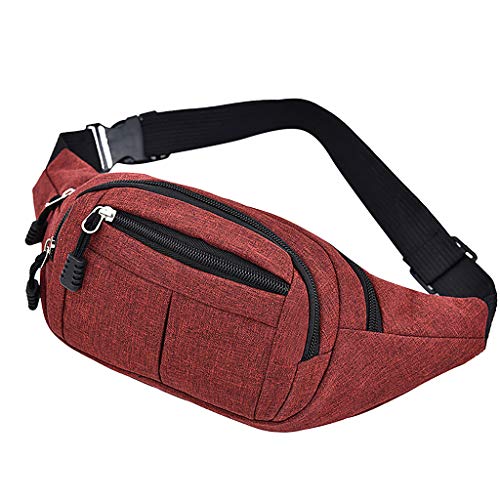 Bauchtasche Damen Herren Crossbody Handy Bag Canvas Umhängetasche Hüfttasche Sportlich Schultergurt Einstellbar Gürteltasche Freizeit Festival​, Rot von Generisch