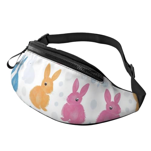 Bauchtasche für Damen und Herren, mit verstellbarem Riemen, leichte, wasserdichte Hüfttasche, Buntes Häschen 12, Einheitsgröße, Trekkingrucksack von Generisch