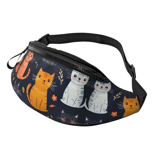 Bauchtasche für Damen und Herren, mit verstellbarem Riemen, leichte, wasserdichte Hüfttasche, Niedliche Katzen-Tier-Aufdrucke 6, Einheitsgröße, Trekkingrucksack von Generisch