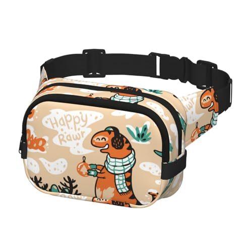 Bauchtasche für Herren und Damen, Gürteltasche zum Wandern, Laufen, Radfahren, Fitnessstudio, Outdoor-Sport, Reisen, Gürteltasche, Grün und Orange, Winter-Dinosaurier von Generisch