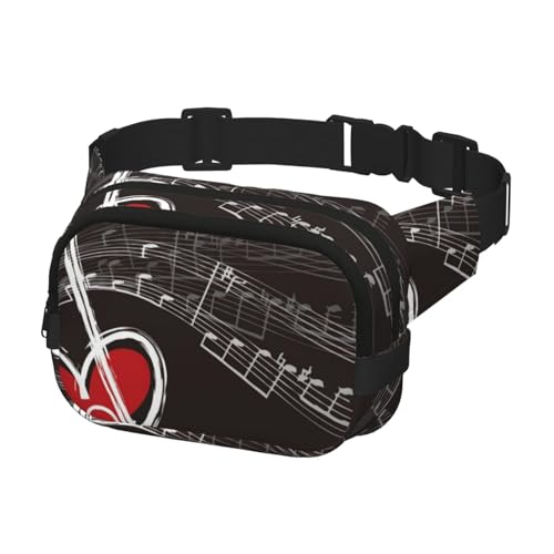 Bauchtasche für Herren und Damen, Gürteltasche zum Wandern, Laufen, Radfahren, Fitnessstudio, Outdoor-Sport, Reisen, Gürteltasche, rotes Herz mit Musik von Generisch