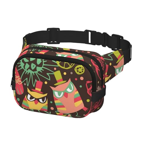 Bauchtasche für Herren und Damen, Sport-Hüfttasche, Gürteltasche für Reisen, Wandern, Laufen, bunte Eule von Generisch