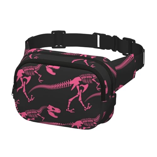 Bauchtasche für Herren und Damen, Sport-Hüfttasche, Gürteltasche für Reisen, Wandern, Laufen, rosa Dinosaurier-Knochenmuster von Generisch