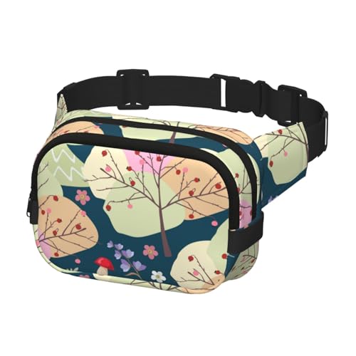 Bauchtasche für Männer und Frauen, Gürteltasche zum Wandern, Laufen, Radfahren, Fitnessstudio, Outdoor-Sport, Reise, Gürteltasche, Füchse und Vögel im Wald mit Bäumen, Blumen und Pilzen von Generisch