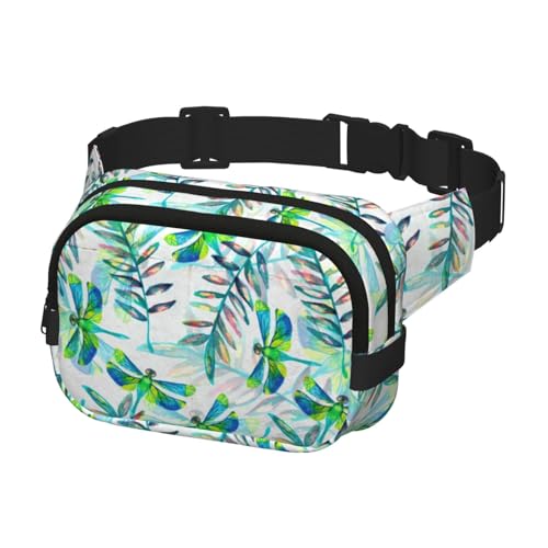 Bauchtasche zum Laufen, Bauchtasche für Damen und Herren, Crossbody-Gürteltasche, Bauchtasche, Aquarell-Libellen mit Blättermuster von Generisch