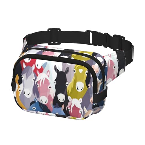 Bauchtasche zum Laufen, Bauchtasche für Damen und Herren, Crossbody-Gürteltasche, Bauchtasche, Cartoon-Pferde von Generisch