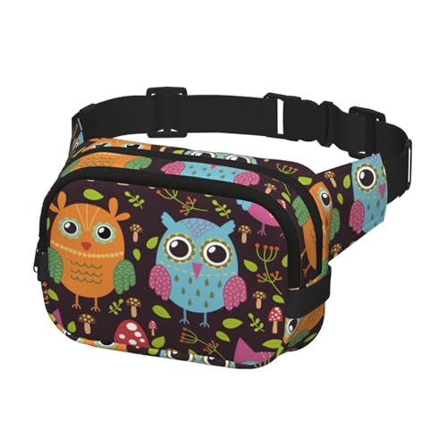 Bauchtasche zum Laufen, Bauchtasche für Damen und Herren, Crossbody-Gürteltasche, Bauchtasche, Eulen und Pilze von Generisch