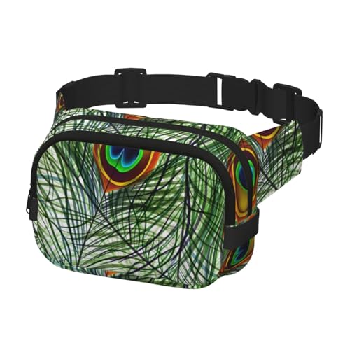 Bauchtasche zum Laufen, Bauchtasche für Damen und Herren, Crossbody-Gürteltasche, Bauchtasche, Pfauenfedern von Generisch
