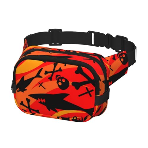 Bauchtasche zum Laufen, Bauchtasche für Damen und Herren, Crossbody-Gürteltasche, Bauchtasche, Totenkopfkopf mit Haien von Generisch