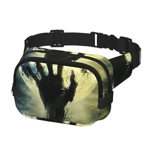 Bauchtasche zum Laufen, Bauchtasche für Damen und Herren, Crossbody-Gürteltasche, Bauchtasche, Zombie-Hand mit Vollmond, mehrfarbig, Einheitsgröße, Geldgürtel von Generisch