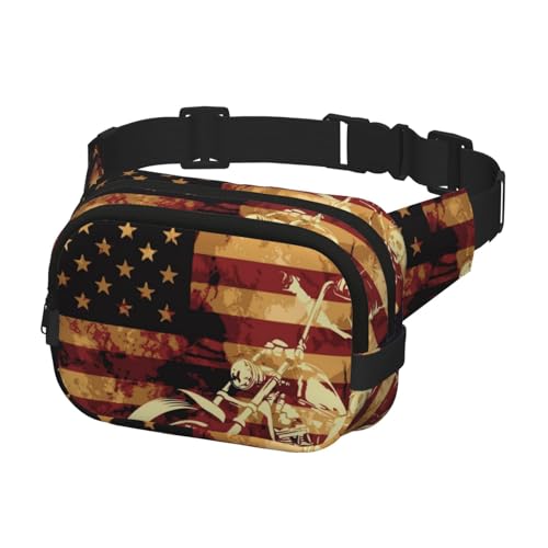 Bauchtasche zum Laufen, Bauchtasche für Damen und Herren, Crossbody-Gürteltasche, Bauchtasche, amerikanische Flagge, Totenkopf, Reiten, Motorrad von Generisch