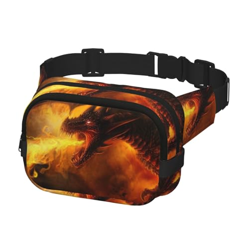 Bauchtasche zum Laufen, Bauchtasche für Damen und Herren, Crossbody-Gürteltasche, Bauchtasche, feueratmender Drache, mehrfarbig, Einheitsgröße, Geldgürtel von Generisch