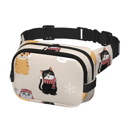 Bauchtaschen für Damen und Herren, Gürteltasche für Workout, Laufen, Reisen, Weihnachten, niedliche Katze und Schneeflocke von Generisch