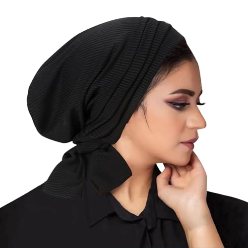 Baumwoll Chemo Kopfbedeckung für Damen, Strickmützen Handgemacht Häkelmütze Vorgebundenes Kopftuch Plissee Turban Hut Vorgebunden Beanie Mütze Leichte Kopfbedeckung Tag und Nacht erhältlich 2025 von Generisch