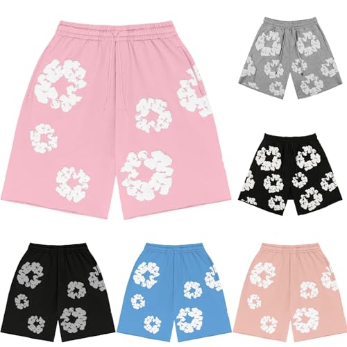 Baumwolle Kurze Hose Kinder Blumenmuster Y2K Hip Hop Trainingsanzug Jogginganzug Unisex Sportliche Sportanzug Freizeit Shorts Sommershorts Mit Blumen Für Mädchen Jungen Pink 140 von Generisch