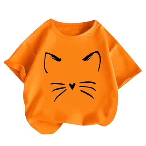 Baumwolle Kurze Oberteile Bedrucken Kurzarm Top T-Shirt für Mädchen Basic Croptop Atmungsaktiv Casual Sportshirt Mode Kinderkleidung Freizeit Kurzarmhemd Orange 110 von Generisch