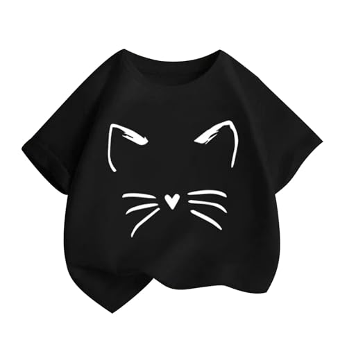 Baumwolle Kurze Oberteile Bedrucken Kurzarm Top T-Shirt für Mädchen Basic Croptop Atmungsaktiv Casual Sportshirt Mode Kinderkleidung Freizeit Kurzarmhemd Schwarz 150 von Generisch