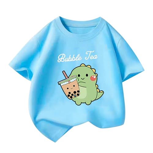 Baumwolle Kurze Oberteile T-Shirt für Mädchen Atmungsaktiv Kurzarm Top Croptop Casual Bedrucken Sportshirt Mode Kurzarmhemd Basic Kinderkleidung Freizeit Himmelblau 130 von Generisch