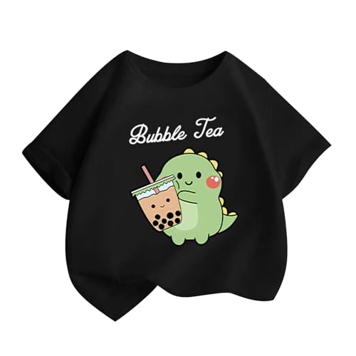 Baumwolle Kurze Oberteile T-Shirt für Mädchen Atmungsaktiv Kurzarm Top Croptop Casual Bedrucken Sportshirt Mode Kurzarmhemd Basic Kinderkleidung Freizeit Schwarz 120 von Generisch