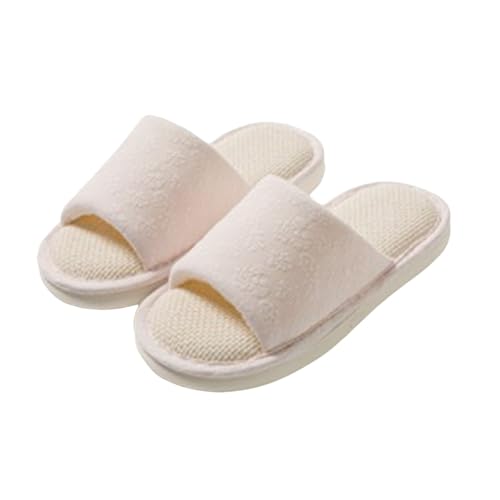 Baumwolle Pantoletten FüR Damen Herren GemüTlich Leinen Hausschuhe Innenbereich Komfortabel Pantoffeln Offene Waschbare Schlappen Mit Rutschfester Sohle Duschschuhe Aus Baumwollleinen von Generisch