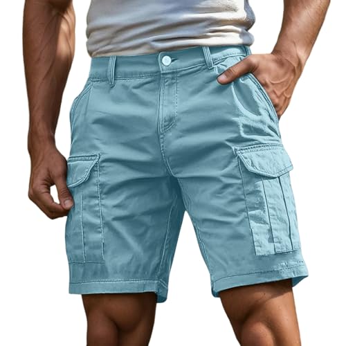 Baumwolle Shorts Herren Kurz Hosen Mit Reißverschluss Und Knopf Mehrere Taschen Arbeitshose Männer Kurz Einfarbig Leichtes Sommer Cargoshorts Klassische Geschnittene Sportshorts Outdoorhose von Generisch